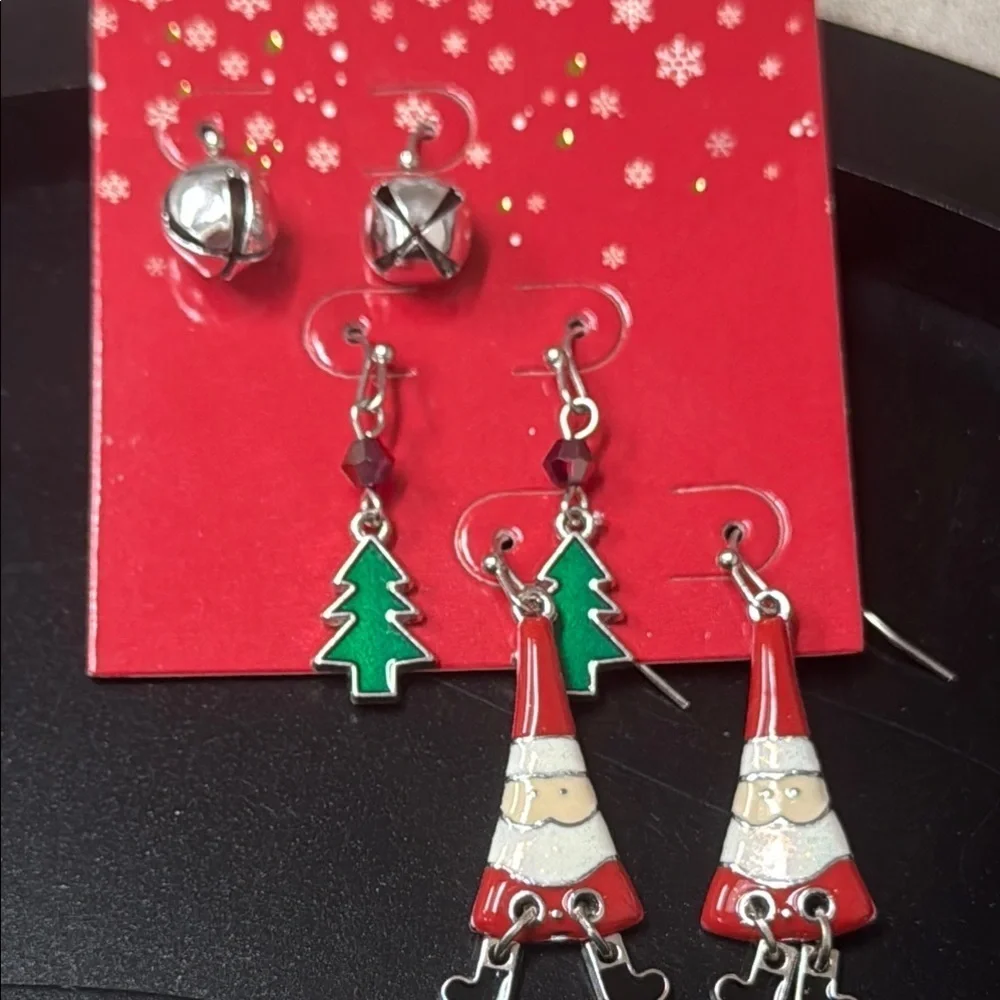 Festive Christmas Tree and Santa Earrings Set